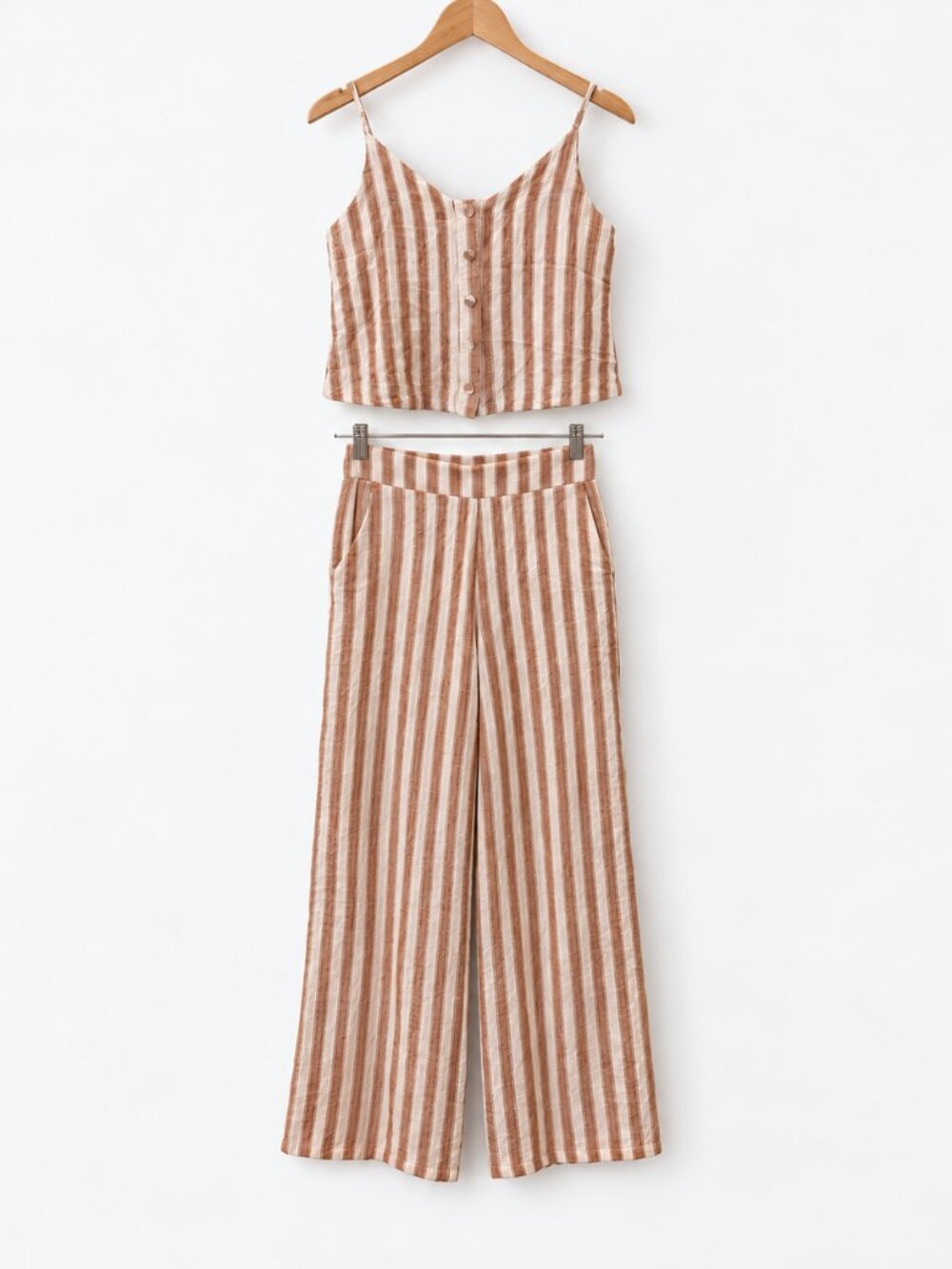 Dex Brown & Cream Striped Cami and Wide-Leg Pants Set – S/M